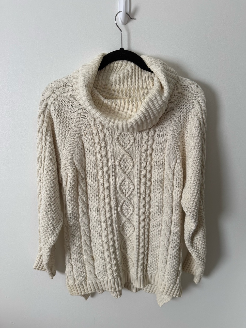 100% Irish Cotton Women's Cream Cable Knit Turtleneck Sweater